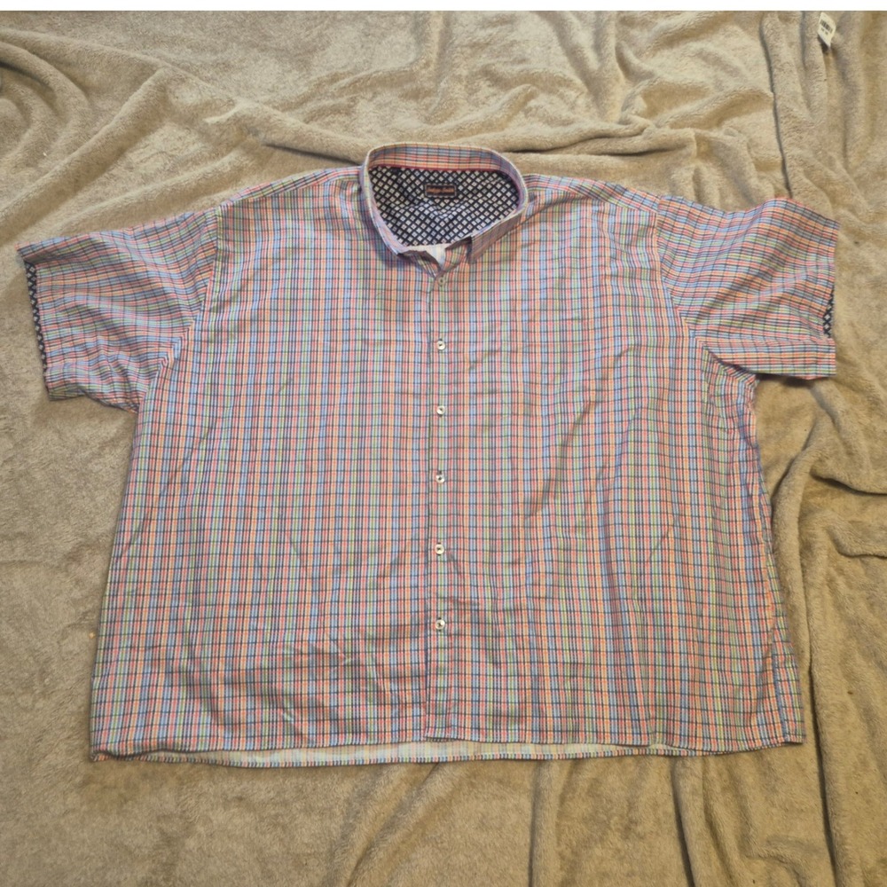 Indygo Smith Mens 5X Short Sleeve Button Down Shirt Plaid Cotton Blend